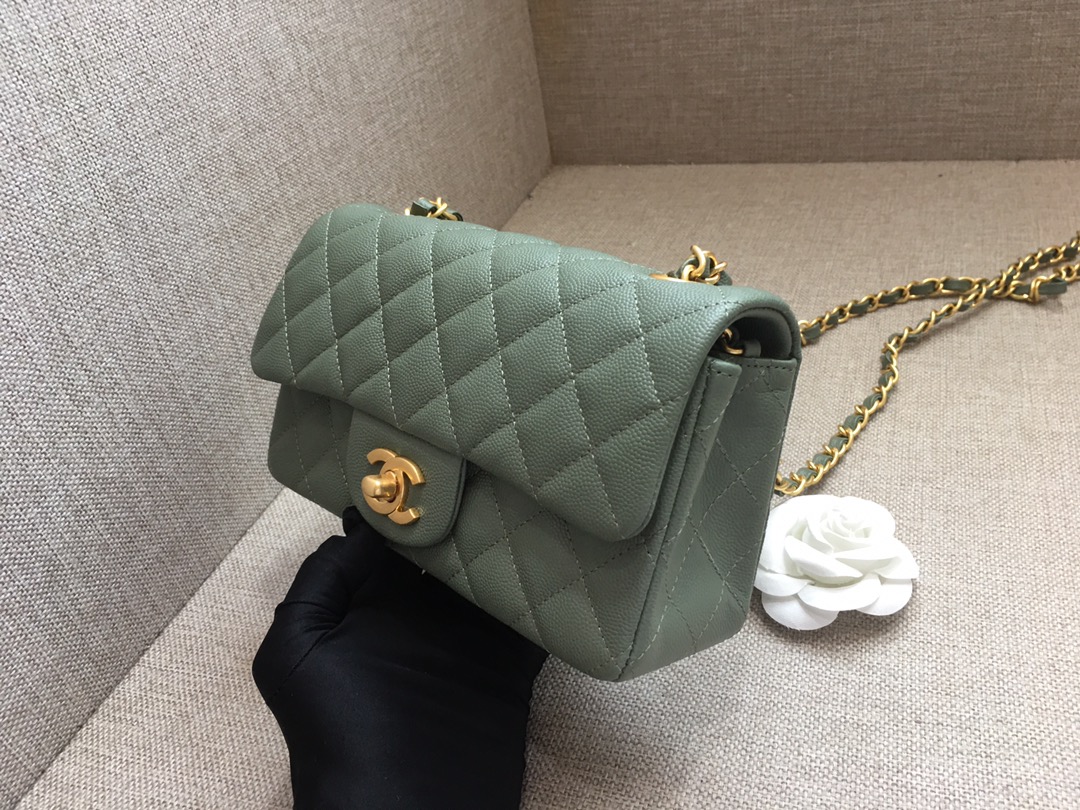 Small Classic Flap Caviar Bag A01116 Dark Green/Gold